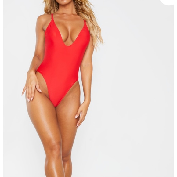 Red Low Scoop Swimsuit - Picture 1 of 2